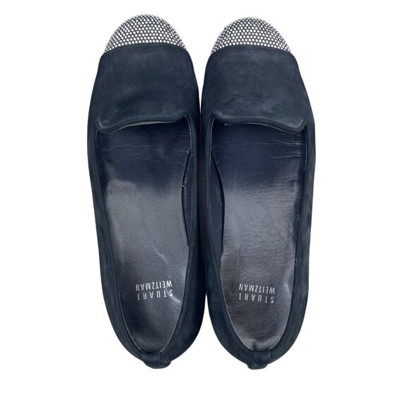 Stuart Weitzman Women's Black Suede Rhinestone Cap Toe Flat Shoes Sz 8M - Picture 8 of 10